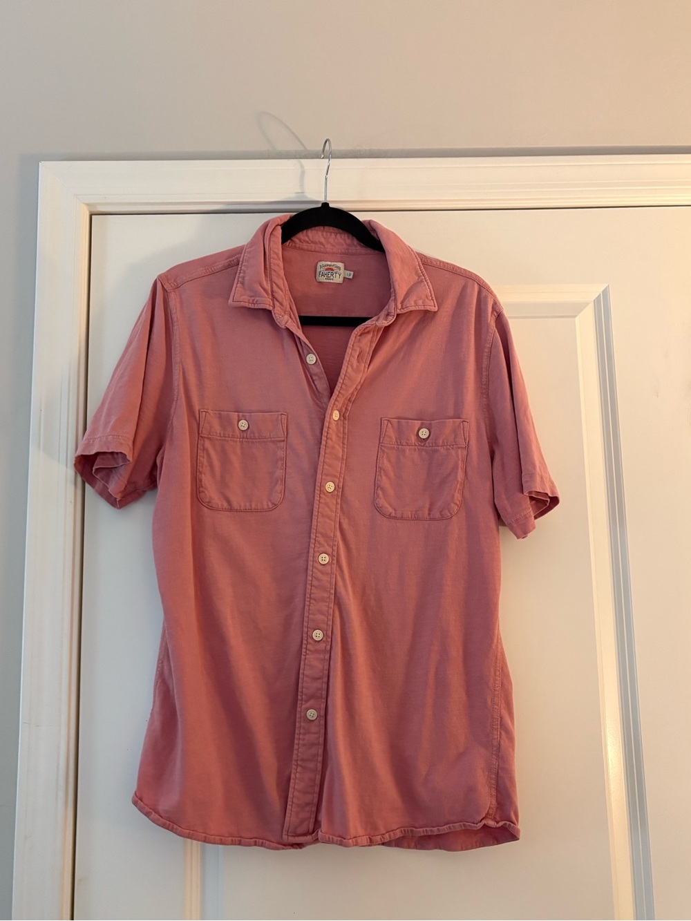 Faherty Men's Dusty Pink Cotton Short-Sleeve Button-Up Shirt